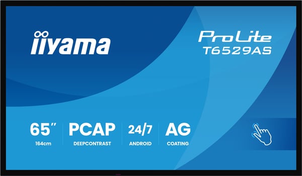 iiyama T6529AS-B1AG, Interaktiivinen litteäpaneeli, 163,8 cm (64,5"), LED, 3840 x 2160 pikseliä, Wi-Fi, 24h/vrk, 24/7