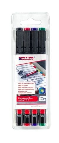 edding 140 - Markør - permanent - svart, rød, blå, grønn - 0.3 mm (en pakke 4)