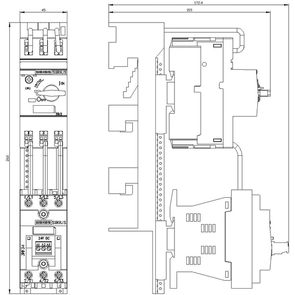 Siemens 3RA2210-0HH03-0SB4 3RA22100HH030SB4 Kuluttajaharha Moottorin teho 400 V:llä 0,18 kW 690 V Nimivirta 0,6 A, 260 mm, 221 mm, 306 mm, 87 mm, 1...