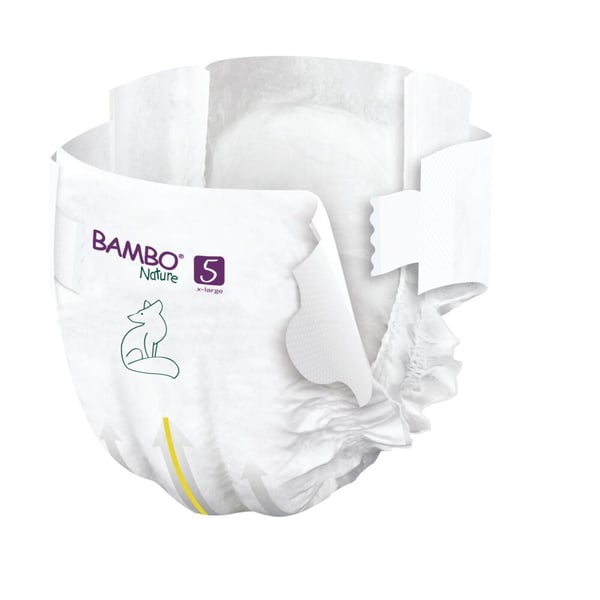Babybleie, tapebleie, miljømerket, Bambo Nature, 5, papirpose, papirpose, 12-18 kg - (6 pakker x 22 stk.)