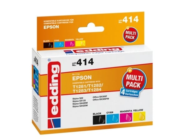 Edding EDD-414, Svart, Cyan, Fiolblå, Gult, 9 ml, 6,5 ml, 4 stykker, Multipakke