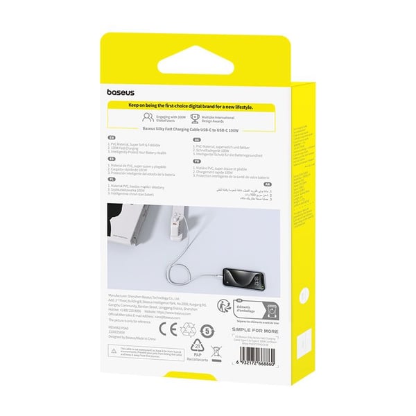 Baseus P10377704213-00, 1 m, USB C, USB C, USB 3.2 Gen 1 (3.1 Gen 1), 0,48 Gbit/s, Hvit