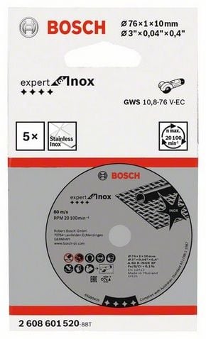 Bosch skæreskive Expert til INOX, Ø76/10 mm x 1 mm, 5 stk.