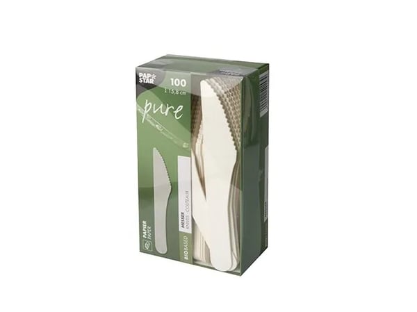 PAPSTAR paperiveitsi "pure", pituus: 158 mm, valkoinen, 100 kpl, valmistettu elintarviketurvallisesta paperista, FSC-sertifioitu, tukeva, - 1 kpl (...