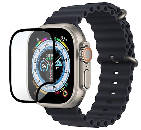 eSTUFF Titan Shield - Skjermbeskyttelse for smart armbåndsur - flexible, hybrid - glass - rammefarge svart - for Apple Watch Series 6, Series 7, Se...
