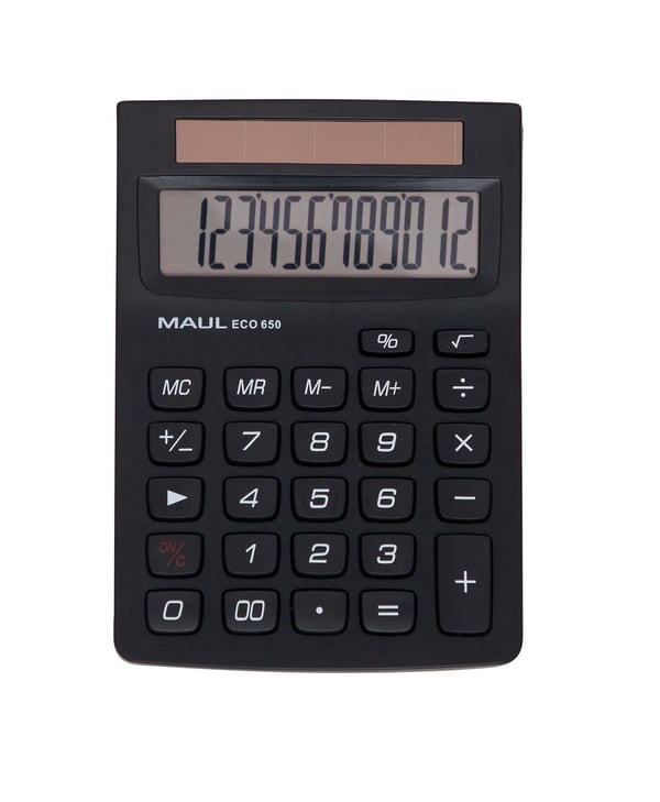 MAUL ECO 650, Ficka, Grundläggande, 12 siffror, 1 linjer, Solar, Svart