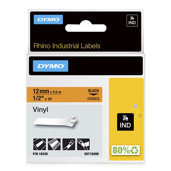 DYMO - Självhäftande - svart på orange - Rulle (1,2 cm x 5,5 m) 1 rulle (rullar) vinyl - för Rhino 4200, 6000, 6000 Hard Case Kit; RhinoPRO 1000, 3...