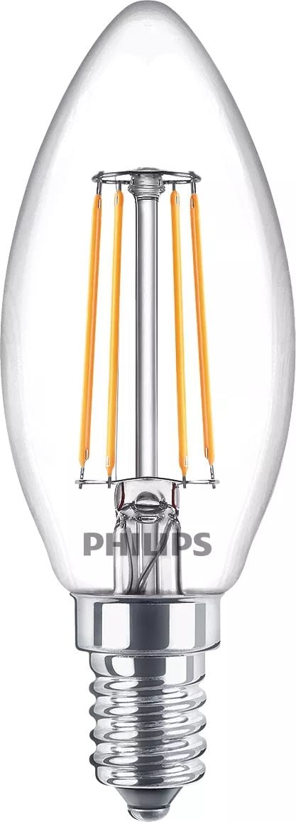 Philips - LED-filamentlyspære - form: B35 - klar finish - E14 - 4.3 W (ekvivalent 40 W) - klasse F - varmt hvitt lys - 2700 K