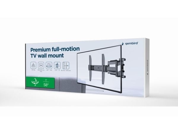 Gembird WM-58ST-01, 100 x 100 mm, 400 x 400 mm, -2 - 10°, -40 - 40°, Terästä, Terästä