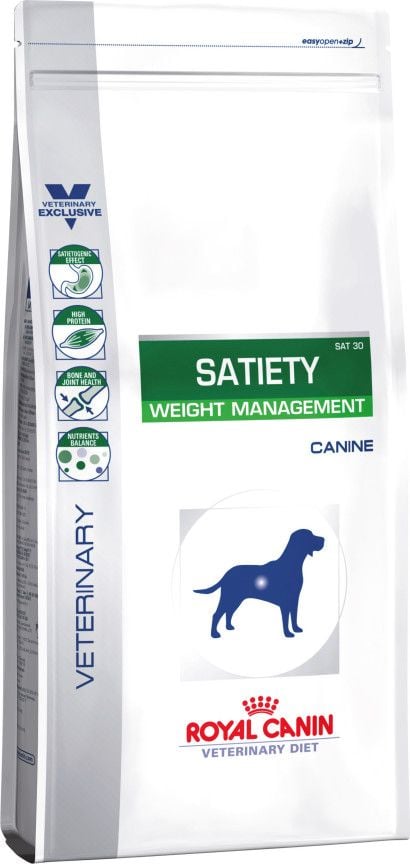 Royal Canin Satiety Weight Management, Jätte (> 45kg), Maxi (26 - 44 kg), Medium (11 - 25 kg), 1,5 kg