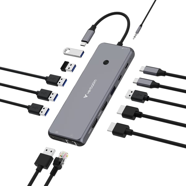 Verbatim CMH-13, USB Type-C, 3,5 mm, DisplayPort, HDMI, RJ-45, USB 2.0, USB 3.2 Gen 1 (3.1 Gen 1) Type-A, USB 3.2 Gen 2 (3.1 Gen..., 10000 Mbit /s,...