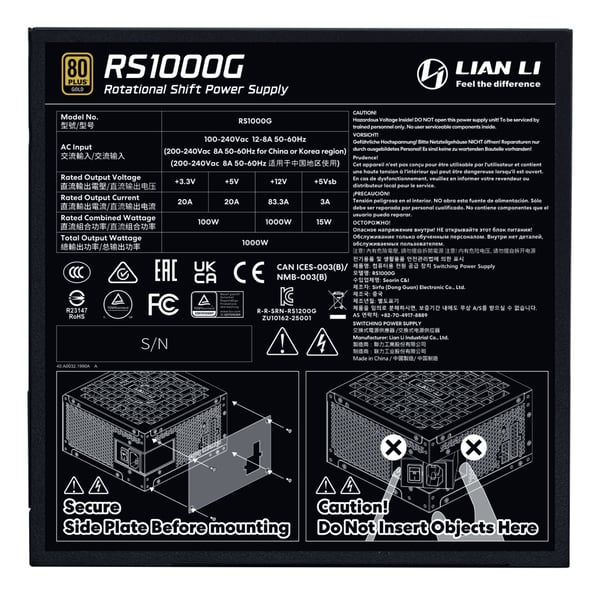 Lian Li RS1000G virtalähde 1000 W 80 PLUS Gold modulaarinen ATX 3.1, musta