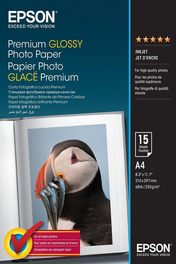 Epson Premium Glossy Photo Paper - Blank - A4 (210 x 297 mm) 15 ark fotopapir - for EcoTank ET-2650, 2750, 2751, 2756, 2850, 2851, 2856, 4750, 4850