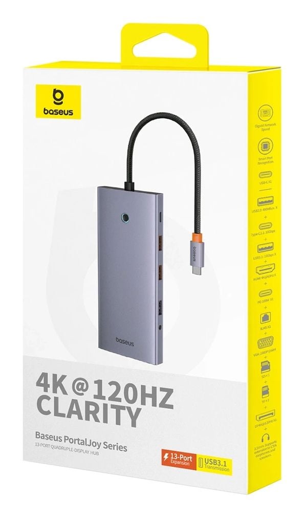 Baseus Hub 13in1 Baseus PortalJoy USB-C HDMI+DP+VGA+C+USB+PD+RJ45+SD/TF+3,5 mm (harmaa)