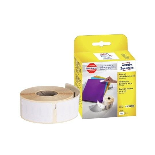 Universaletiket Avery aftagelig 19x51 mm hvid (rulle á 500 stk.)