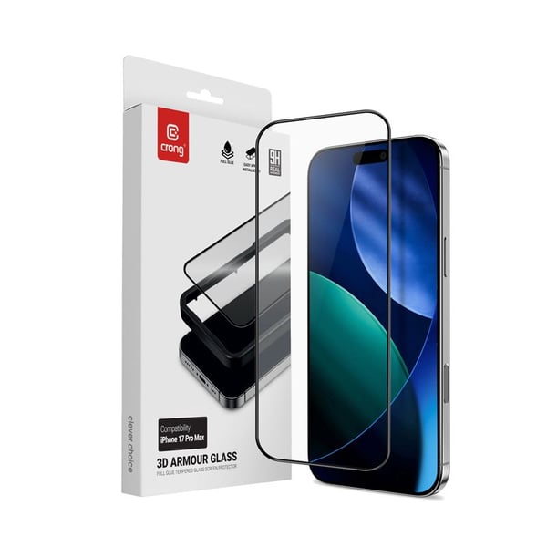 Crong 3D Armour Glass - Herdet glass til iPhone 17 Pro Max + monteringsramme