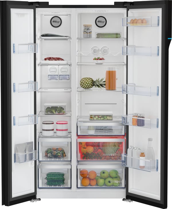 Beko GN163140ZGBN, Frittstående, Amerikansk dør, Svart, Berøringskontroll, LED, På dør