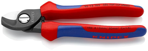 Knipex 95 12 165, Kaapelileikkuri, Sininen, Punainen, Terästä, Musta, Sininen, Punainen, Ruostumaton teräs, 1,5 cm, REACH