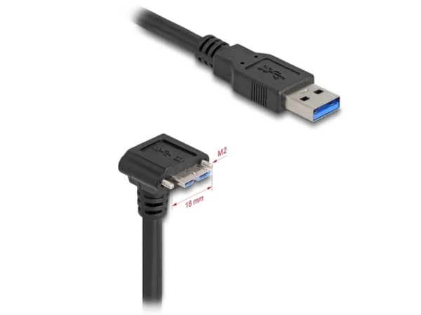 Delock - USB-kabel - USB typ A (hane) rak till Micro-USB typ B (hane) nedåtvinklad - USB 3.0 - 1 m - tumskruvar, upp till 5 Gbps dataöverföringshas...