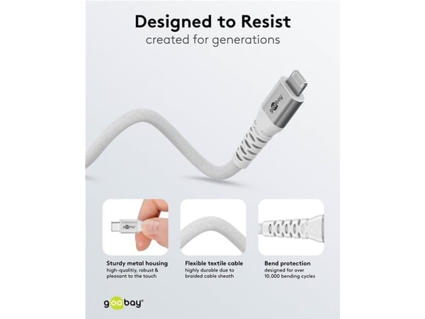 Goobay 74519, 1 m, Lightning, USB C, Hankjønn, Hankjønn, Hvit