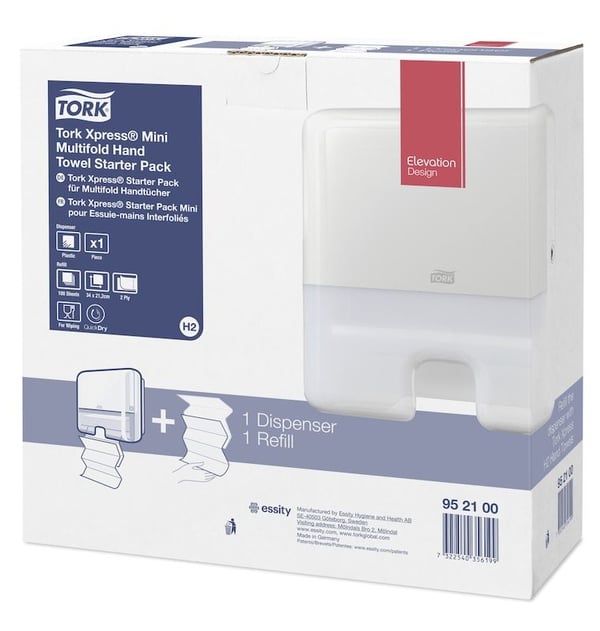 Tork H2 Xpress Startpack Mini/interfold inkl. 1 dispenser og 1 karton papir