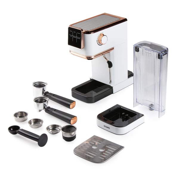 Domo DO746K, Espressomaskin, 1,1 l, Kaffe kapsyl, Kaffe pute, Malt kaffe, 1350 W, Rosegull, Hvit
