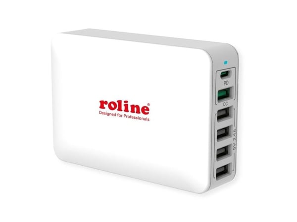 ROLINE 19.11.1055 USB-lader maks. 60 W, 6 porter, 1x USB-C, USB-A QC3.0