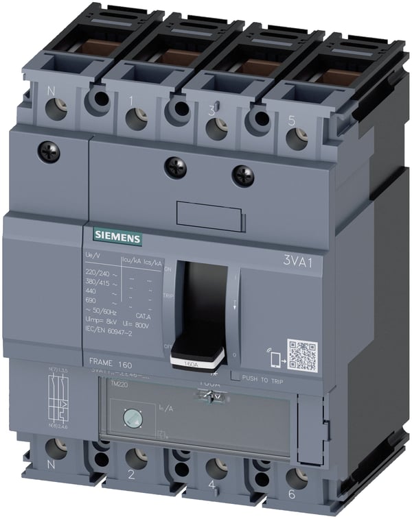 Siemens 3VA1150-6EE46-0AA0 strømbryter, 1 stk. Innstillingsområde (strøm): 35–50 A Koblingsspenning (maks.): 690 V/AC (B x H x D) 101,6 x 130 x 70 ...