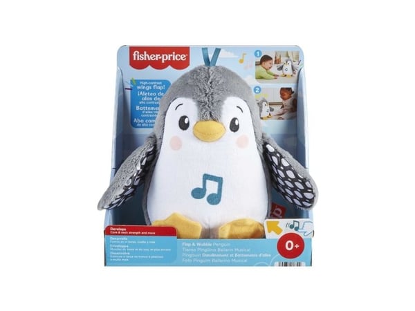 Fisher-Price -pehmolelu, Flap & Wobble -pingviini, musiikkilelu vastasyntyneille, Pingviini, 0 vuosi/vuosia, Tuottaa ääntä, AA, Sisältää paristot