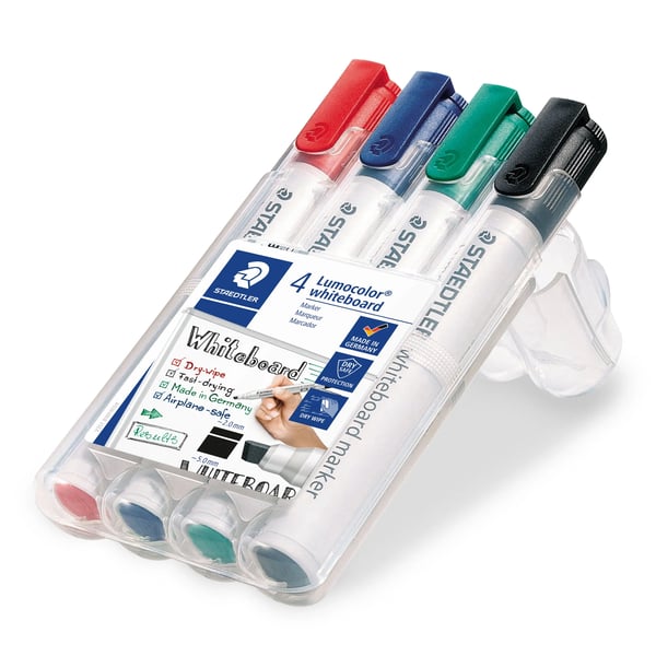 Whiteboardmarker Staedtler Lumocolor skrå spids 2-5 mm ass. farver-  (etui a 4 stk.)