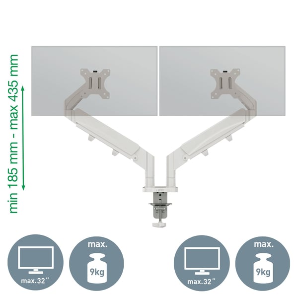 Leitz Ergo - Monteringssett (dobbeltartikuleringsarm) - for 2 LCD-skjermer - plassbesparende - stål - grå - skjermstørrelse: 17"-32" - skrivebordsm...