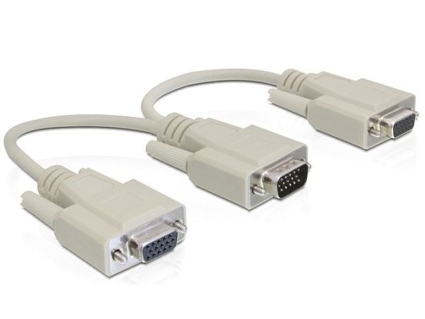 Delock Adapter VGA male / female - VGA-adapter - HD-15 (VGA) (hane) till HD-15 (VGA) (hona) - 20 cm - tumskruvar - beige