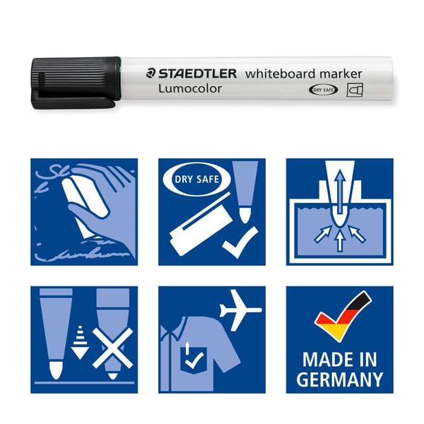 Valkotaulutussi STAEDTLER Lumocolor® 351, musta, pyöreä, 2 mm - 4 kpl laatikossa.