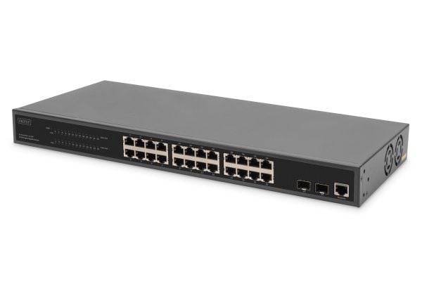 DIGITUS - Switch - 19", L2, 2 uplink ports, af/at - Styrt - 24 x 10/100/1000 + 2 x SFP - rackmonterbar - PoE+ (430 W)