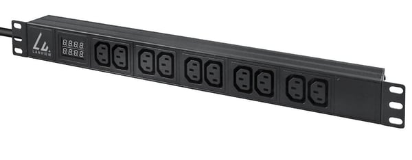 Lanview - Strømfordelingslist (kan monteres i rack) - 16A, AMP meter - AC 230 V - enkeltfase - inngang: IEC 60309 - utgangskontakter: 10 (10 x IEC ...