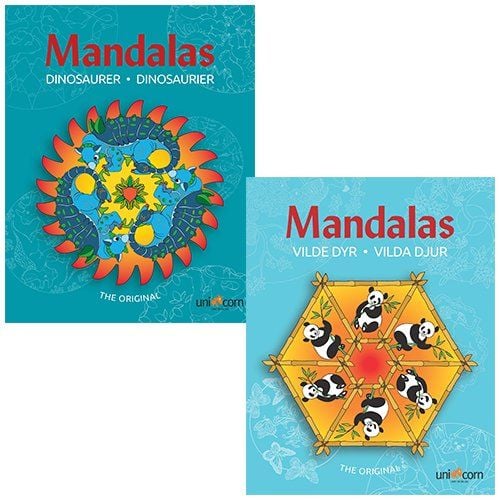 Mandalas målarbok - Vilda djur & dinosaurier - 2 st. | Språk: Danska