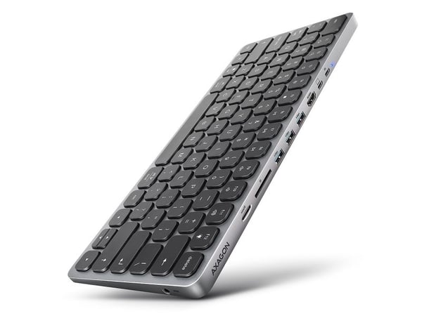 Klawiatura Axagon HMC-KB-US Klawiatura USB-C 5Gbps med HUB, microSD/SD, 3x USB-A, HDMI 4K/60Hz, PD 100W, ljud, amerikansk layout