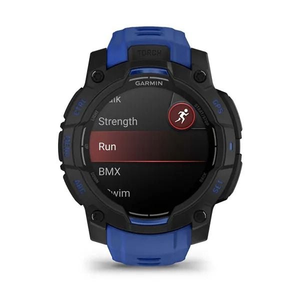 Garmin Instinct® 3 - 45 mm, AMOLED svart med utskiftbar silikonrem 22 mm Bolt Blue