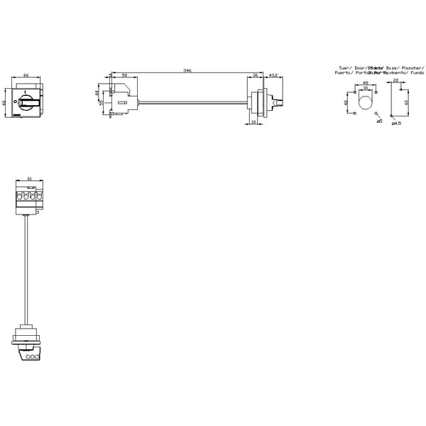 Siemens lastbryter, svart, 4-polet, 16 mm², 32 A, 690 V/AC, 3LD22171TL11, 4P, IP65, 79 mm, 85 mm, 460 mm, 70 mm