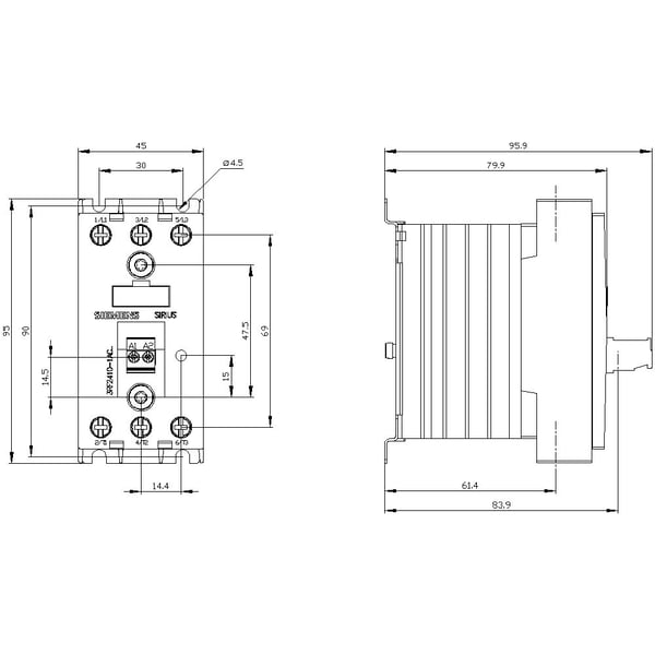 Siemens 3RF2410-1AC45 Halbleiterschütz spannungsschaltend 3 Schließer 10 A 1 St., IP20, 95 mm, 53 mm, 115,5 mm, 125 mm, 300 g