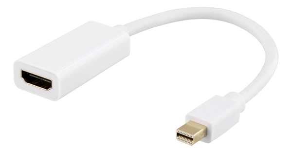Deltaco Mini DisplayPort / HDMI -sovitin, 0,2 m, valkoinen, 0,2 m, Mini DisplayPort, HDMI, Uros, Naaras, Suora