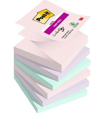 Post-it® Soulful Super Sticky Z-Notes 76x76 mm, med 6 stk. ass. farver