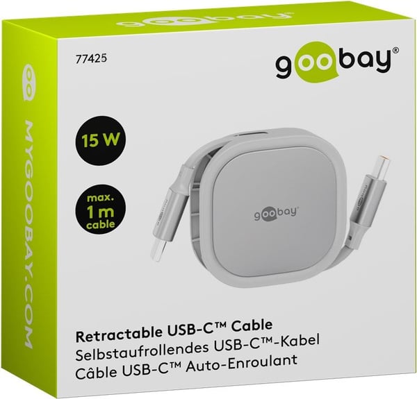 Goobay 77425, 1 m, USB C, USB C, USB 2.0, 0,48 Gbit/s, Sølv, Hvit