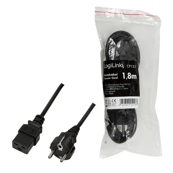 LogiLink CP152, 1,8 m, CEE7/7, IEC C19, 250 V
