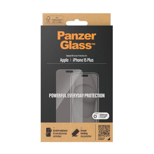PanzerGlass™ | Classic-Fit - Skjermbeskyttelse for mobiltelefon - Krystallklar | Apple iPhone 15 Plus