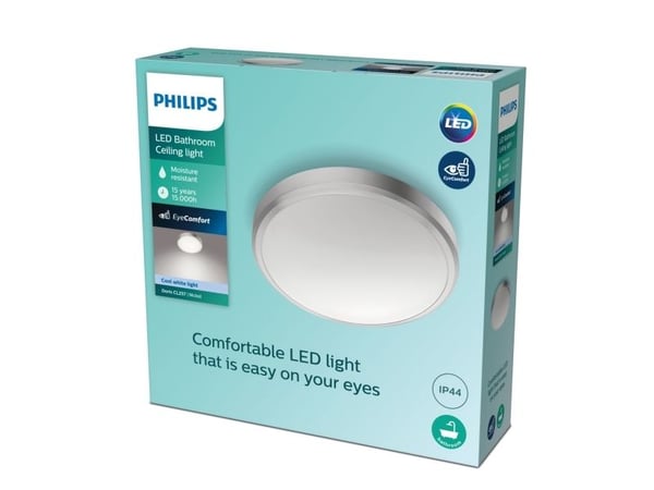 Philips Funksjonell Doris-taklampe, 17 W, LED, Ikke-utskiftbare pærer, 1700 lm, IP44, Nickel