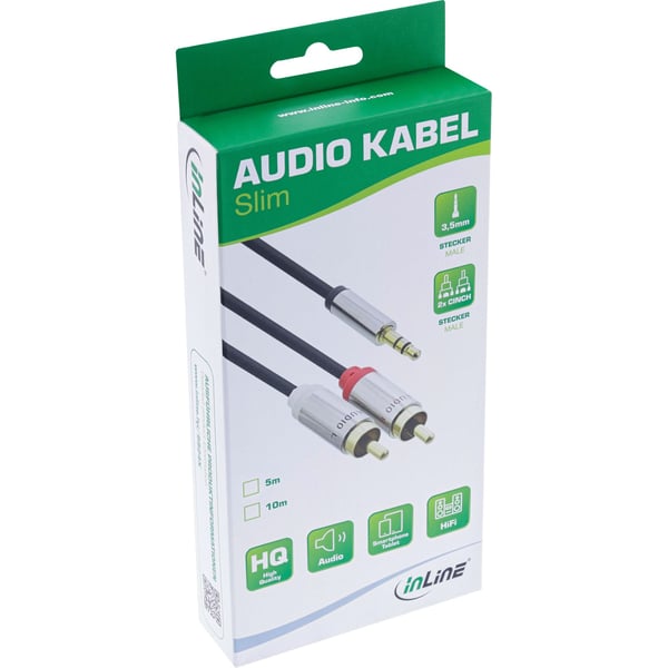 InLine 99244, 3.5mm, Hankjønn, 2 x RCA, Hankjønn, 0,5 m, Svart