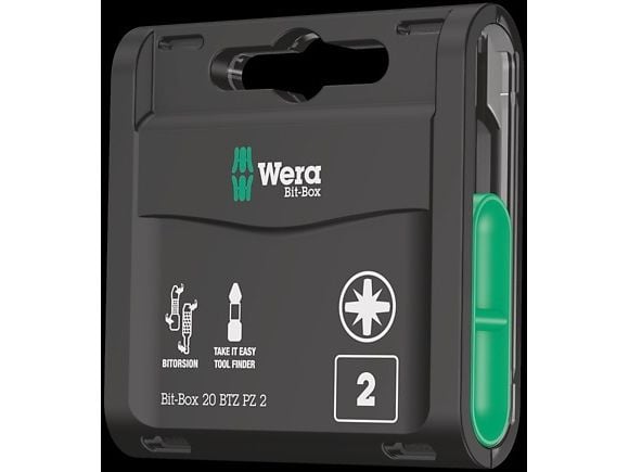 Wera Bit-Box 20 BTZ PZ, 20 kpl, Kuusikulmainen (metrinen), PZ 2, Metalli, Muovi, 20x PZ 2x25 mm, CE