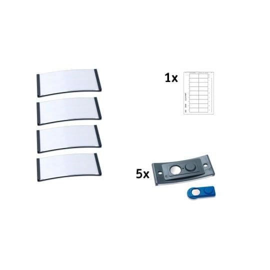 Navneskilt Badgepoint® 70x30 mm, Polar® Classic 30 Medarbejderskiltesæt, skilte med antracit ramme, akrylglas og printbare indstik - 5 skilte inkl....