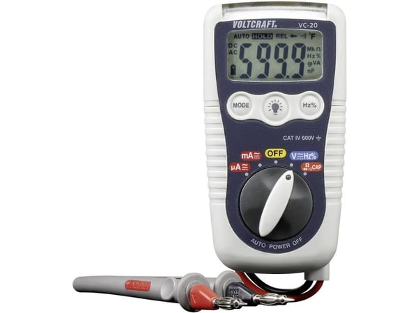 Voltcraft käsikäyttöinen yleismittari digitaalinen VC-20 Roiskevesisuojattu (IP54) CAT IV 600 V Näyttö (lukemat): (VC-20)